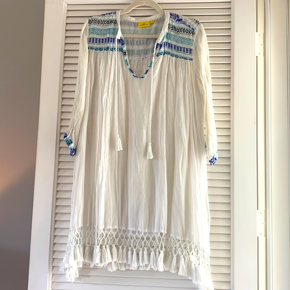 Roberta Roller Rabbit White Swim Coverup with Blue Embroidery